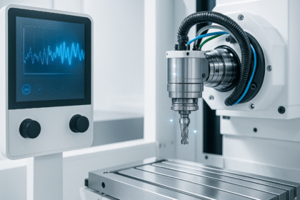 ai tool wear monitoring systems inside a cnc machine with real-time spindle data display