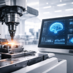 AI in machine tools 2026 shown through a modern CNC machining centre using intelligent control software in a clean, high-tech manufacturing environment