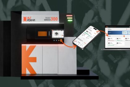 AltForm AI Powder Bed Fusion system with integrated machine interface, mobile monitoring app and fleet management platform