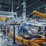 Edge AI in Manufacturing 2026 with industrial robots performing automated welding and real-time decision making in a smart factory environment