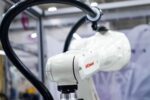 Kawasaki Physical AI Robot 2026 RL030N industrial robot arm demonstrating adaptive factory automation, robotic inspection and AI-controlled production handling at Automate 2026.