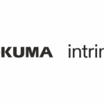 Okuma and Intrinsic logos side by side representing their AI-powered robotics and manufacturing partnership