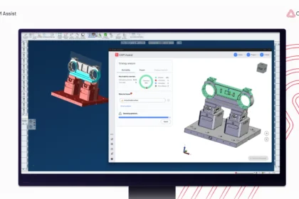 CloudNC CAM Assist AI software generating 3-axis and 3+2-axis CNC machining strategies inside GibbsCAM