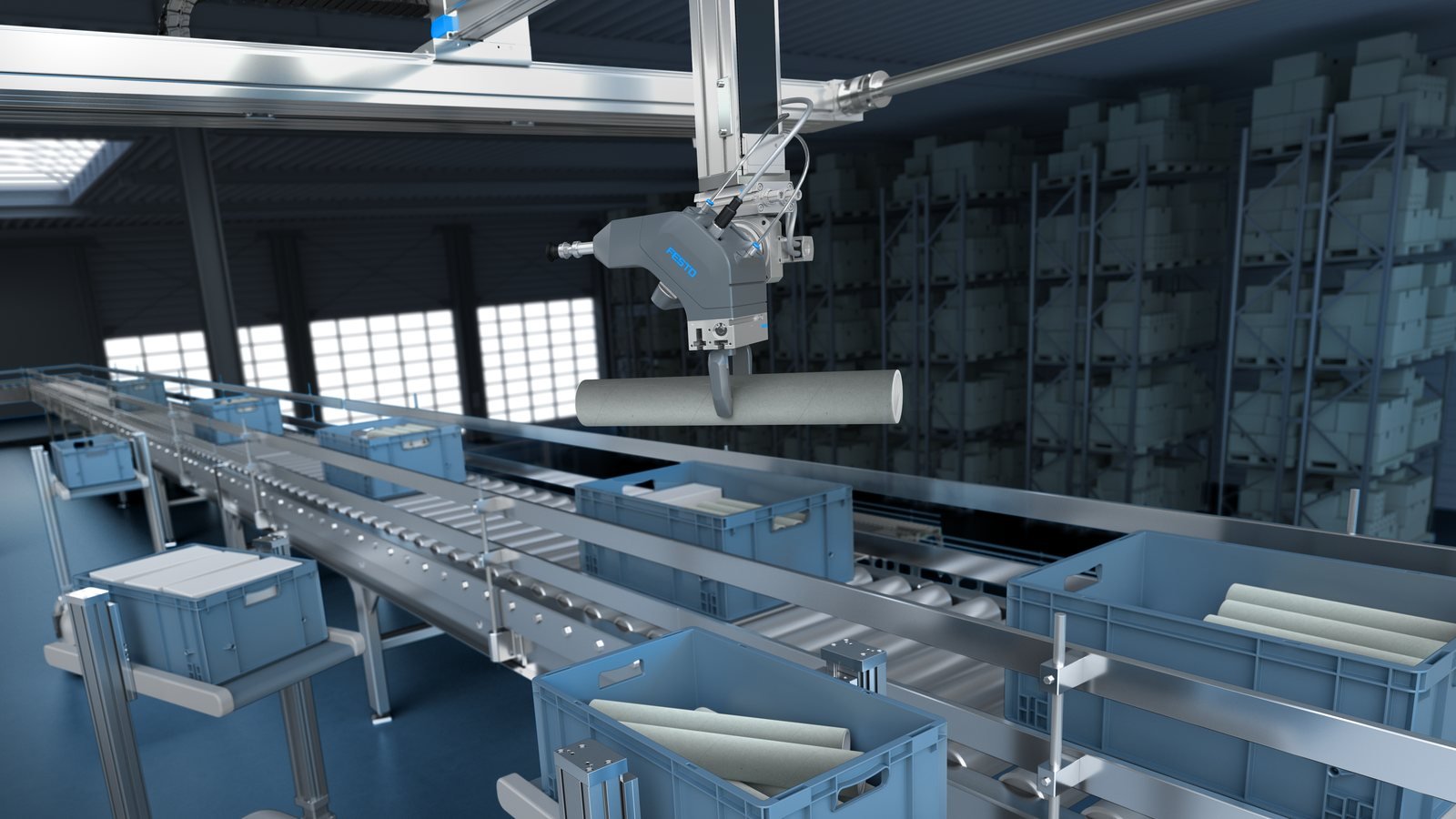 Festo AI automation system for intralogistics and intelligent material handling in industrial manufacturing