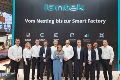 Lantek team showcasing KAI AI and Lantek v46 at the EuroBLECH exhibition ahead of the software's EuroBLECH 2026 launch for intelligent sheet metal manufacturing.